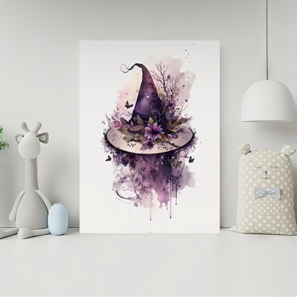 Frameless Canvas Poster Witch Hat Clipart Watercolor Portrait No Frame 11.8”x16” - Picture 10 of 13